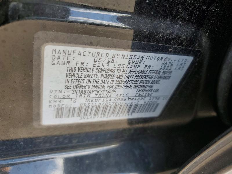 54749056 :رقم المزاد ، 3N1AB7AP1KY213599 vin ، 2019 Nissan Sentra مزاد بيع