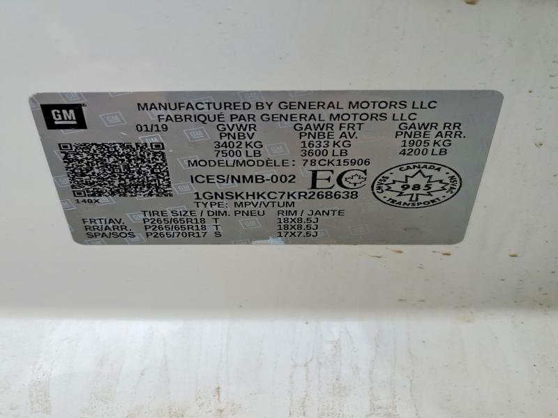 Продажа на аукционе авто 2019 Chevrolet Suburban, vin: 1GNSKHKC7KR268638, номер лота: 54422226