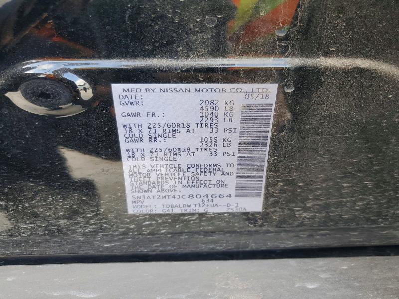 2018 Nissan Rogue მანქანა იყიდება აუქციონზე, vin: 5N1AT2MT4JC804664, აუქციონის ნომერი: 54020806