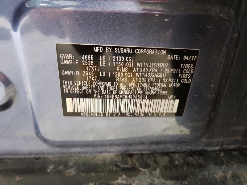 Продажа на аукционе авто 2017 Subaru Outback, vin: 4S4BSAFC6H3385614, номер лота: 54607096