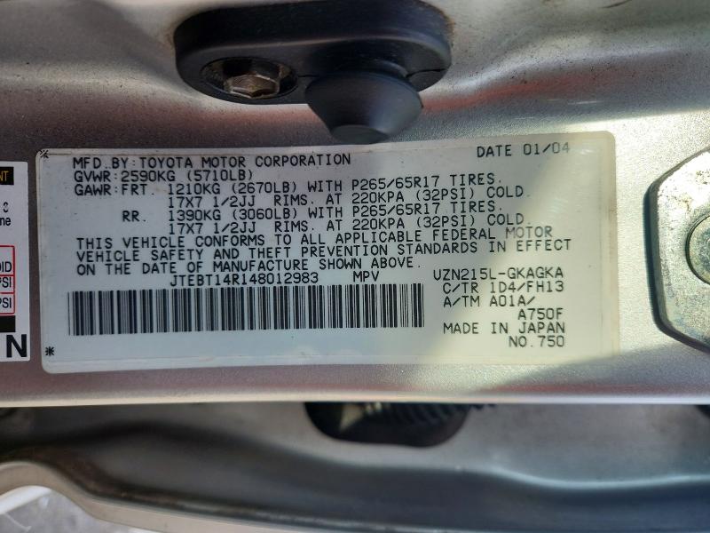 53587656 :رقم المزاد ، JTEBT14R148012983 vin ، 2004 Toyota 4runner مزاد بيع