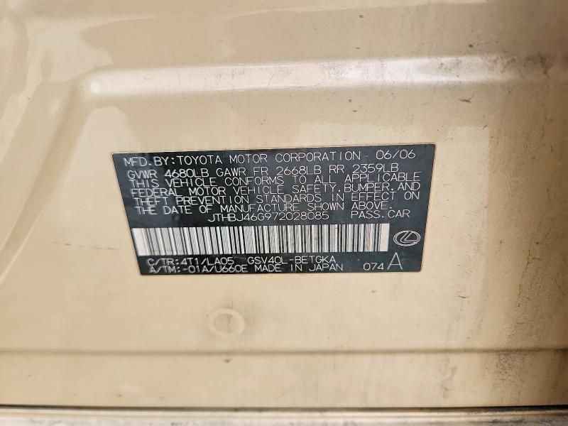 Aukcja sprzedaży 2007 Lexus Es, vin: JTHBJ46G972028085, numer aukcji: 52081196