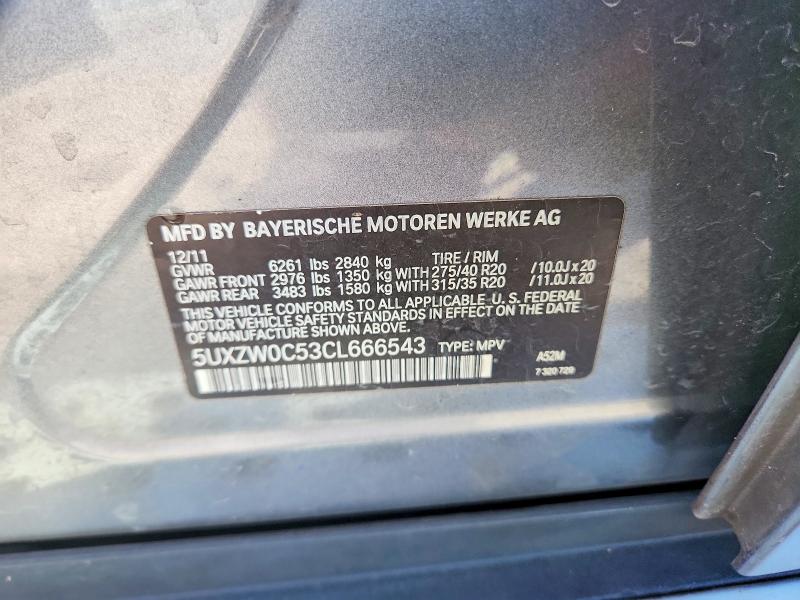 Продаж на аукціоні авто 2012 Bmw X5, vin: 5UXZW0C53CL666543, номер лоту: 53585246