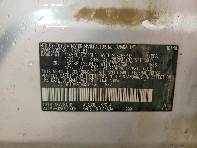 Aukcja sprzedaży 2011 Toyota Rav4, vin: 2T3BF4DV2BW094143, numer aukcji: 54829116