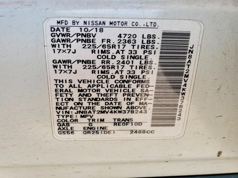 Aukcja sprzedaży 2019 Nissan Rogue, vin: JN8AT2MV4KW378243, numer aukcji: 52479486