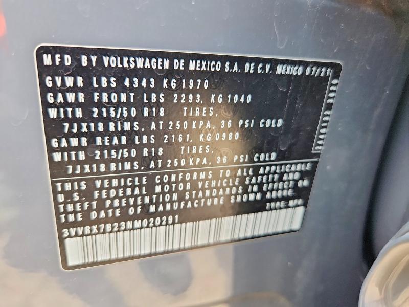 Продаж на аукціоні авто 2022 Volkswagen Taos, vin: 3VVRX7B23NM020291, номер лоту: 55186106