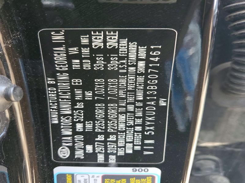 Продажа на аукционе авто 2011 Kia Sorento, vin: 5XYKUDA13BG071461, номер лота: 52158206