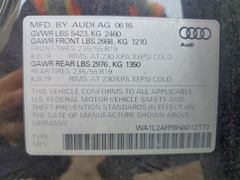 2017 Audi Q5 მანქანა იყიდება აუქციონზე, vin: WA1L2AFP8HA012172, აუქციონის ნომერი: 54669266