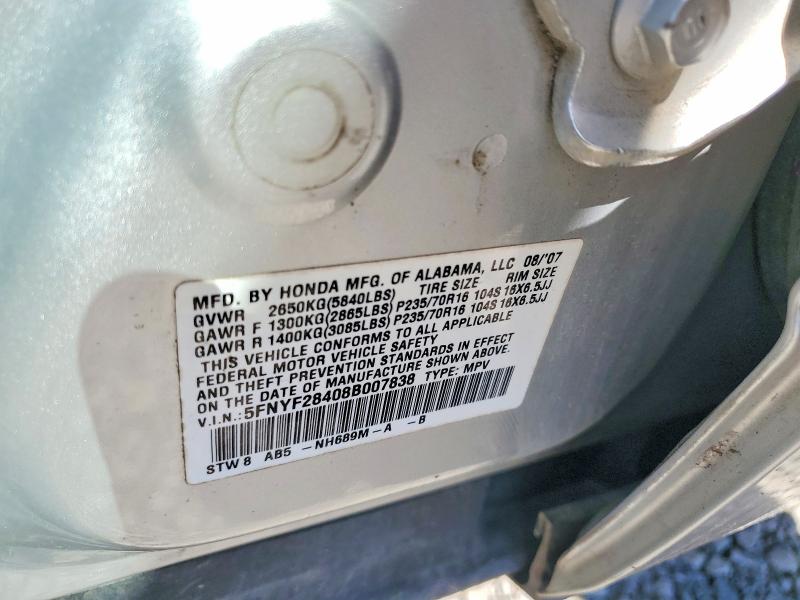 Продаж на аукціоні авто 2008 Honda Pilot, vin: 5FNYF28408B007838, номер лоту: 52890656