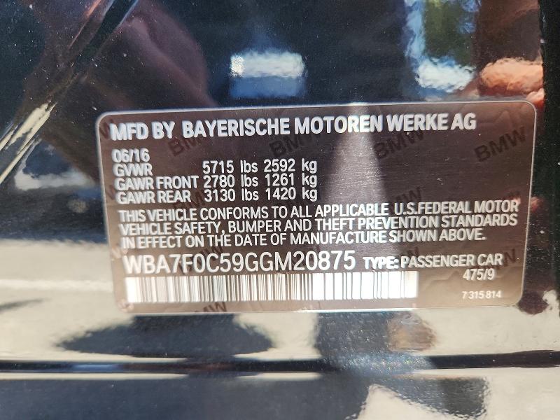 Aukcja sprzedaży 2016 Bmw 750, vin: WBA7F0C59GGM20875, numer aukcji: 53406906