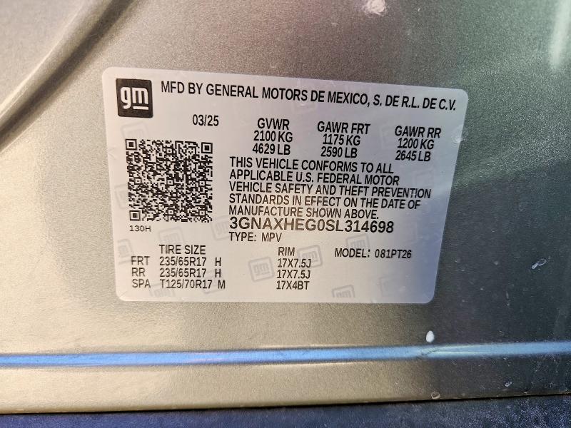 53344596 :رقم المزاد ، 3GNAXHEG0SL314698 vin ، 2025 Chevrolet Equinox مزاد بيع