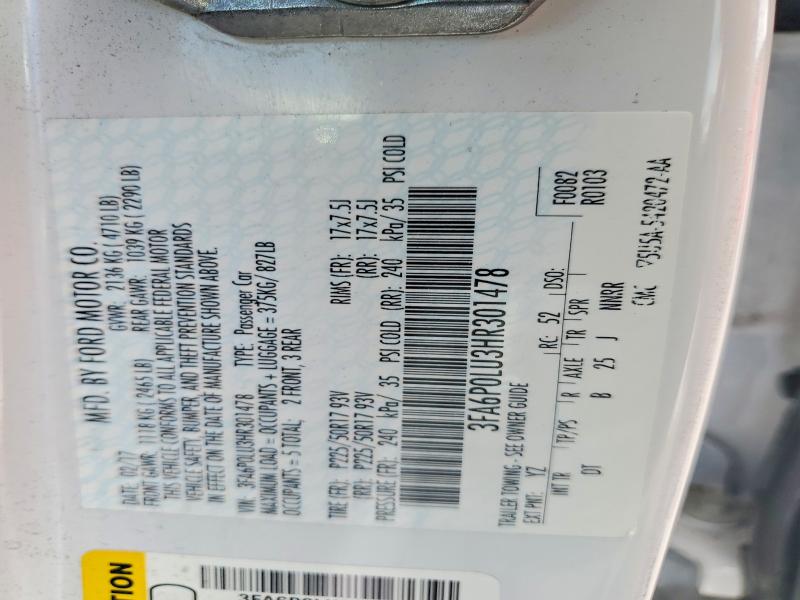 Продажа на аукционе авто 2017 Ford Fusion, vin: 3FA6P0LU3HR301478, номер лота: 54872676