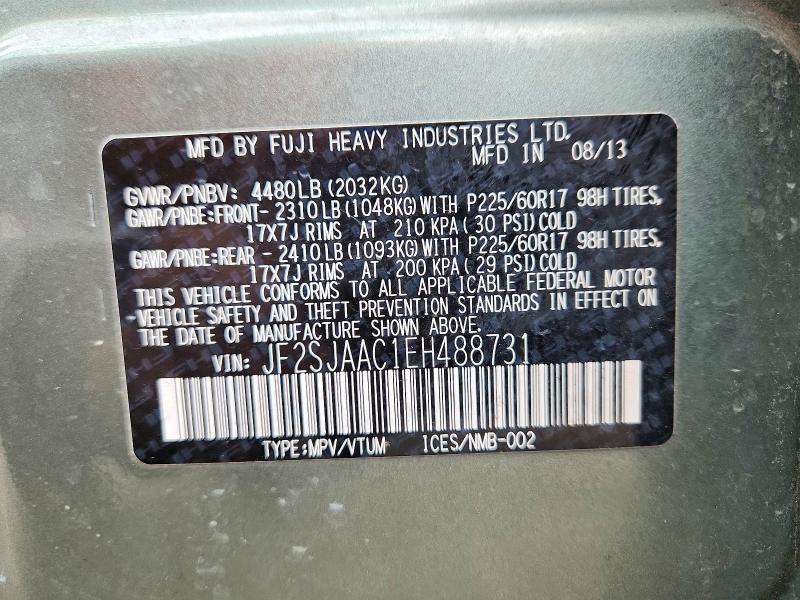 2014 Subaru Forester მანქანა იყიდება აუქციონზე, vin: JF2SJAAC1EH488731, აუქციონის ნომერი: 52810416