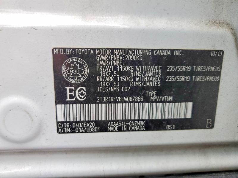 2020 Toyota Rav4 მანქანა იყიდება აუქციონზე, vin: 2T3R1RFV6LW087866, აუქციონის ნომერი: 51632916