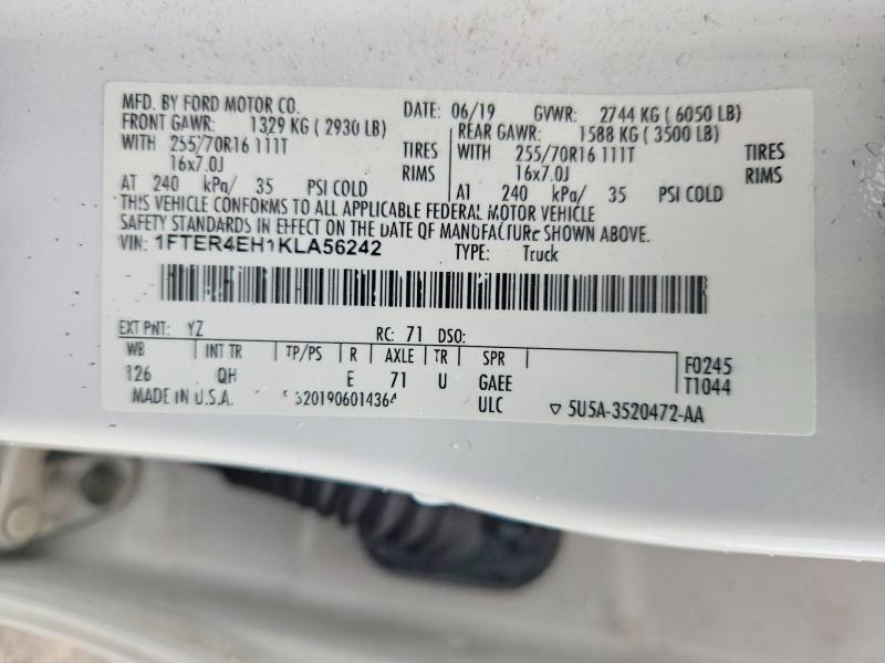 52006306 :رقم المزاد ، 1FTER4EH1KLA56242 vin ، 2019 Ford Ranger مزاد بيع