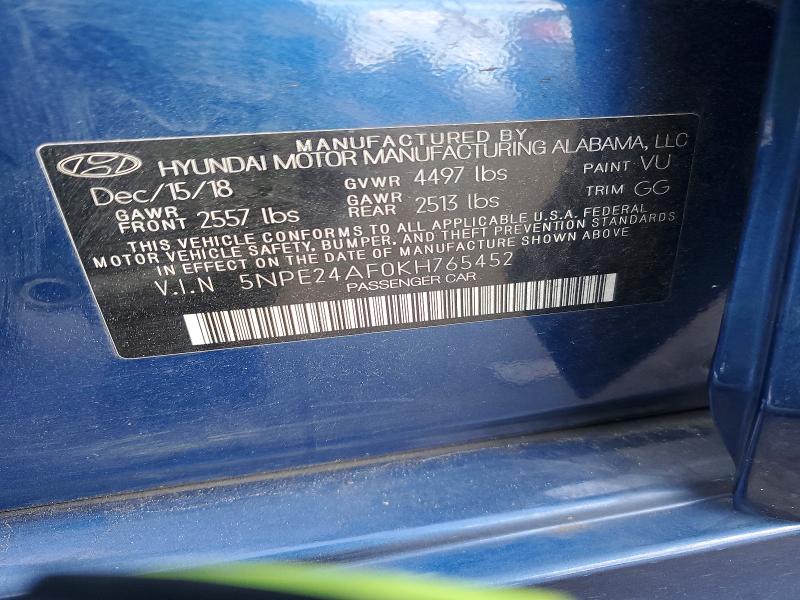 Aukcja sprzedaży 2019 Hyundai Sonata, vin: 5NPE24AF0KH765452, numer aukcji: 54462756