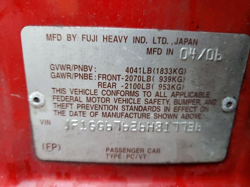 Продажа на аукционе авто 2006 Subaru Impreza, vin: JF1GG67626H817736, номер лота: 53245016
