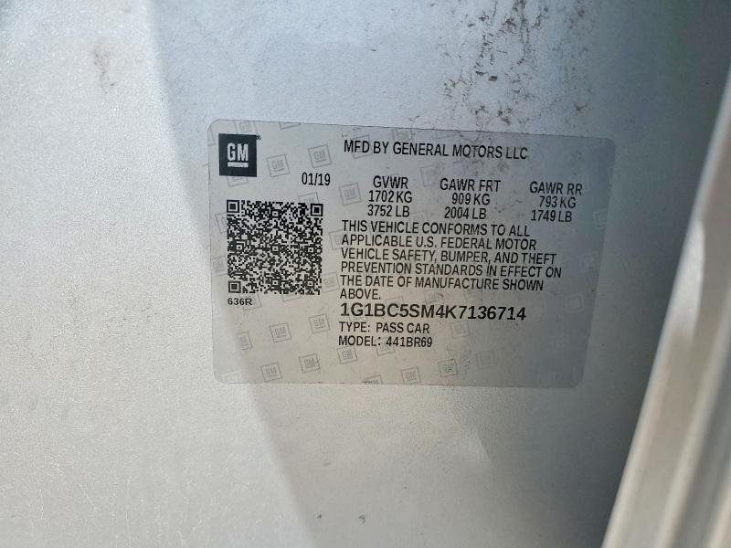 Продаж на аукціоні авто 2019 Chevrolet Cruze, vin: 1G1BC5SM4K7136714, номер лоту: 54499246