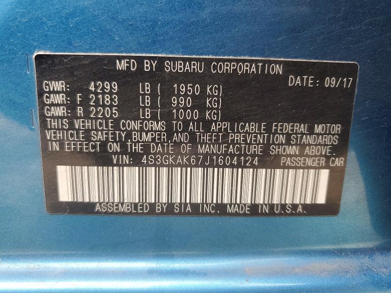 54142136 :رقم المزاد ، 4S3GKAK67J1604124 vin ، 2018 Subaru Impreza مزاد بيع