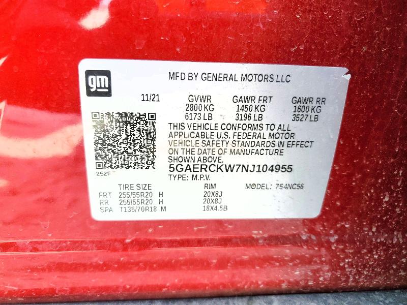Aukcja sprzedaży 2022 Buick Enclave, vin: 5GAERCKW7NJ104955, numer aukcji: 52459446