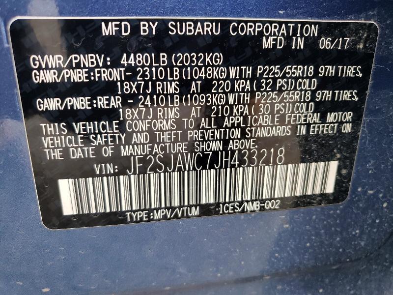 Продаж на аукціоні авто 2018 Subaru Forester, vin: JF2SJAWC7JH433218, номер лоту: 53752776