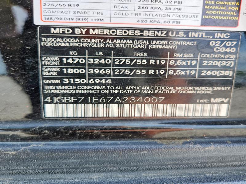 Aukcja sprzedaży 2007 Mercedes-benz Gl, vin: 4JGBF71E67A234007, numer aukcji: 54889056