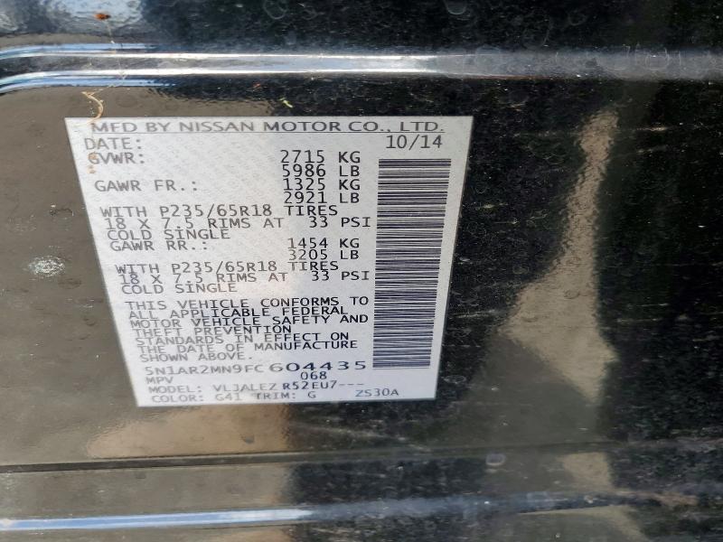 53822726 :رقم المزاد ، 5N1AR2MN9FC604435 vin ، 2015 Nissan Pathfinder مزاد بيع