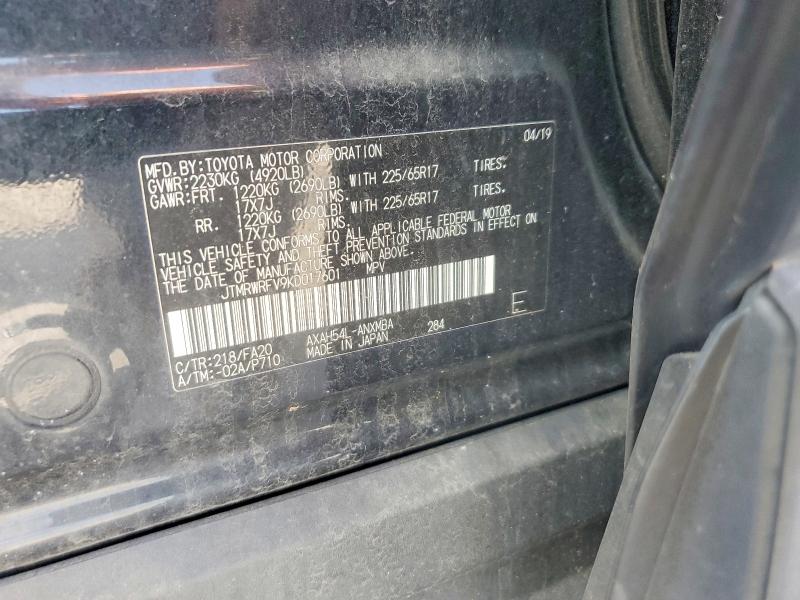 54713256 :رقم المزاد ، JTMRWRFV9KD017601 vin ، 2019 Toyota Rav4 Hybrid مزاد بيع