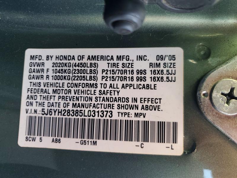 Продаж на аукціоні авто 2005 Honda Element, vin: 5J6YH28385L031373, номер лоту: 51959296