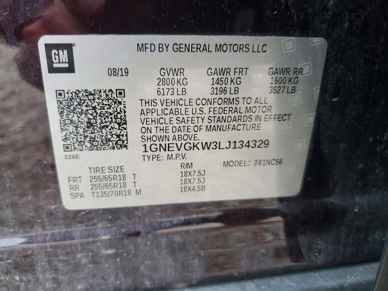Продаж на аукціоні авто 2020 Chevrolet Traverse, vin: 1GNEVGKW3LJ134329, номер лоту: 53802186