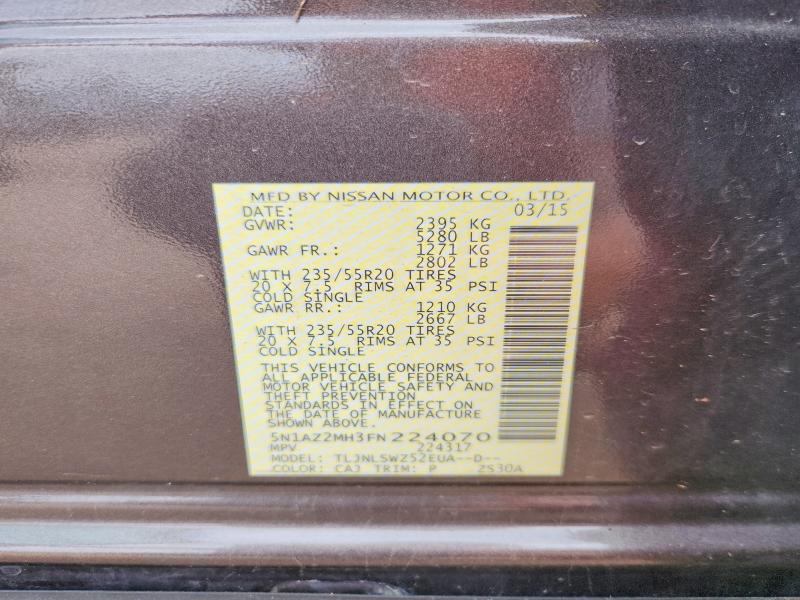 Продажа на аукционе авто 2015 Nissan Murano, vin: 5N1AZ2MH3FN224070, номер лота: 54200576