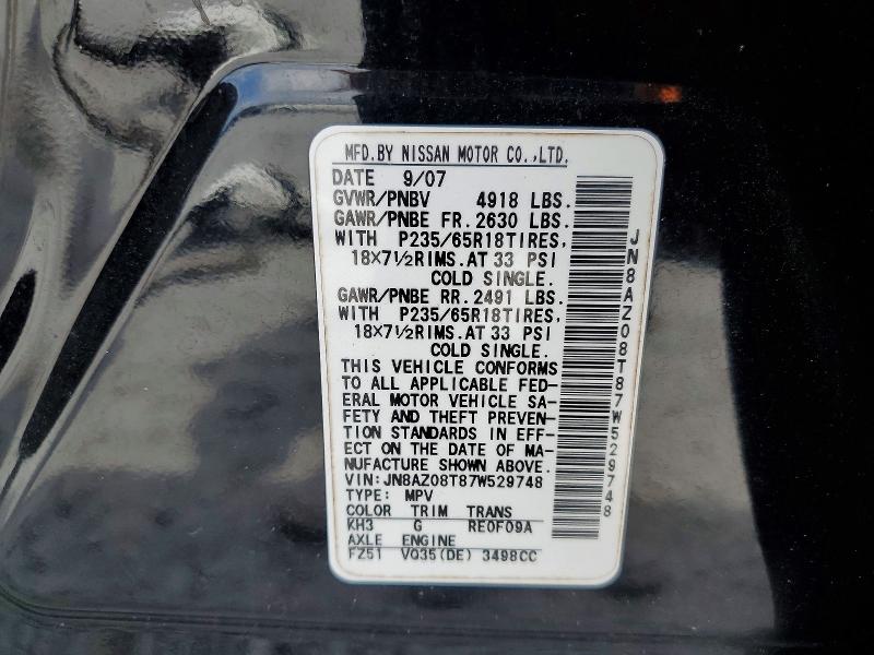 Aukcja sprzedaży 2007 Nissan Murano, vin: JN8AZ08T87W529748, numer aukcji: 52352646