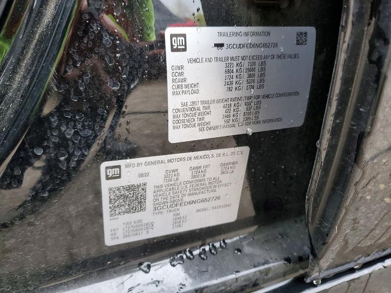 Aukcja sprzedaży 2022 Chevrolet Silverado, vin: 3GCUDFED6NG652726, numer aukcji: 53179346