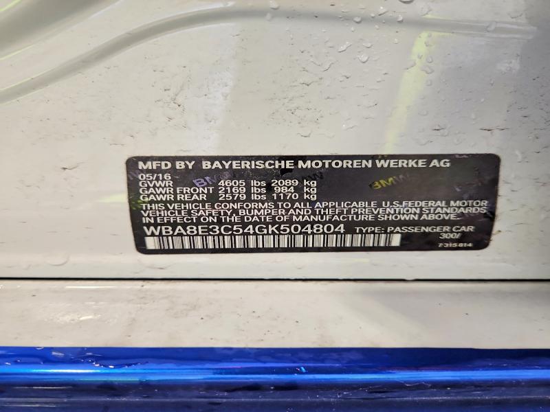 2016 Bmw 328 მანქანა იყიდება აუქციონზე, vin: WBA8E3C54GK504804, აუქციონის ნომერი: 52407476