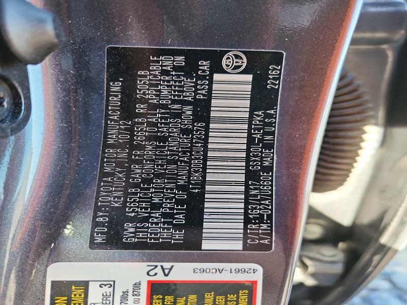52964286 :رقم المزاد ، 4T1BK3DB3CU473576 vin ، 2012 Toyota Avalon مزاد بيع