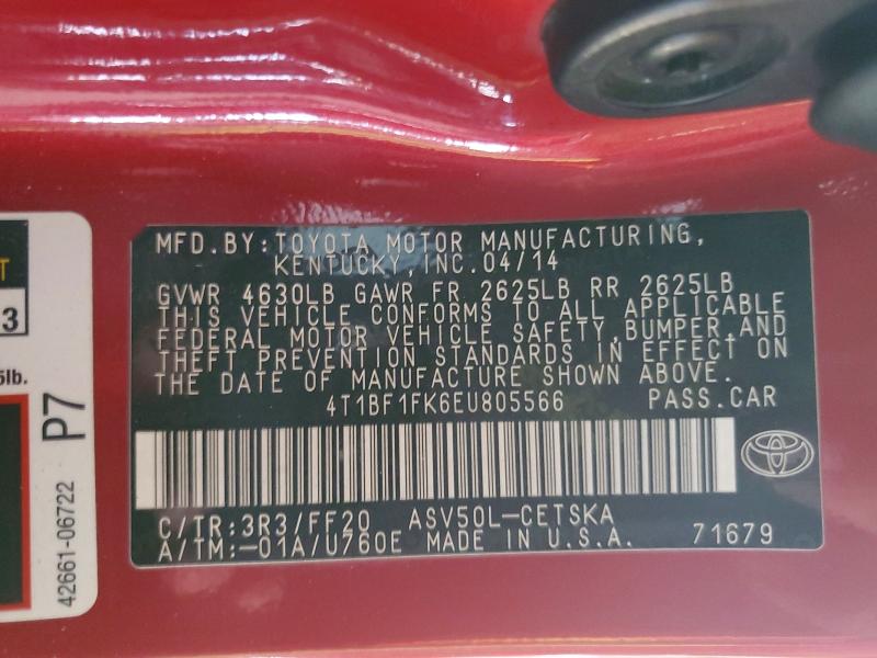 52915356 :رقم المزاد ، 4T1BF1FK6EU805566 vin ، 2014 Toyota Camry مزاد بيع