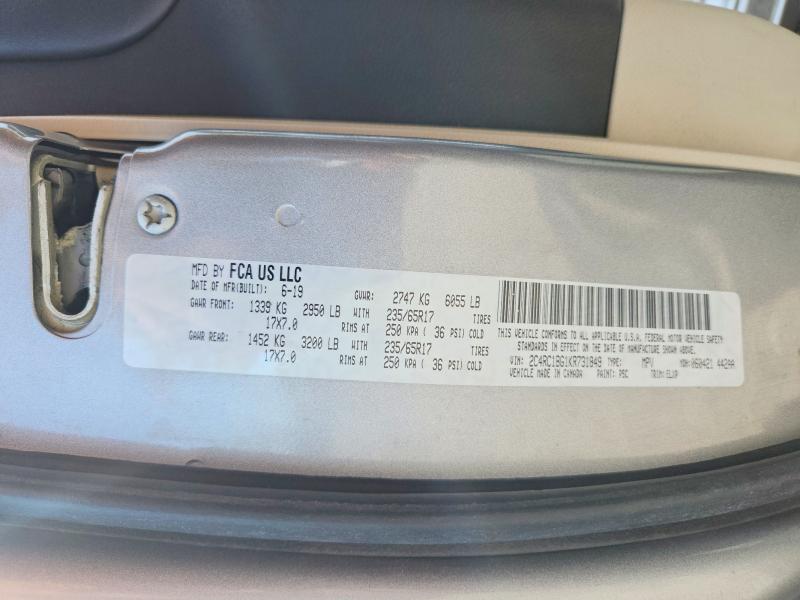 Auction sale of the 2019 Chrysler Pacifica, vin: 2C4RC1BG1KR731849, lot number: 54250186