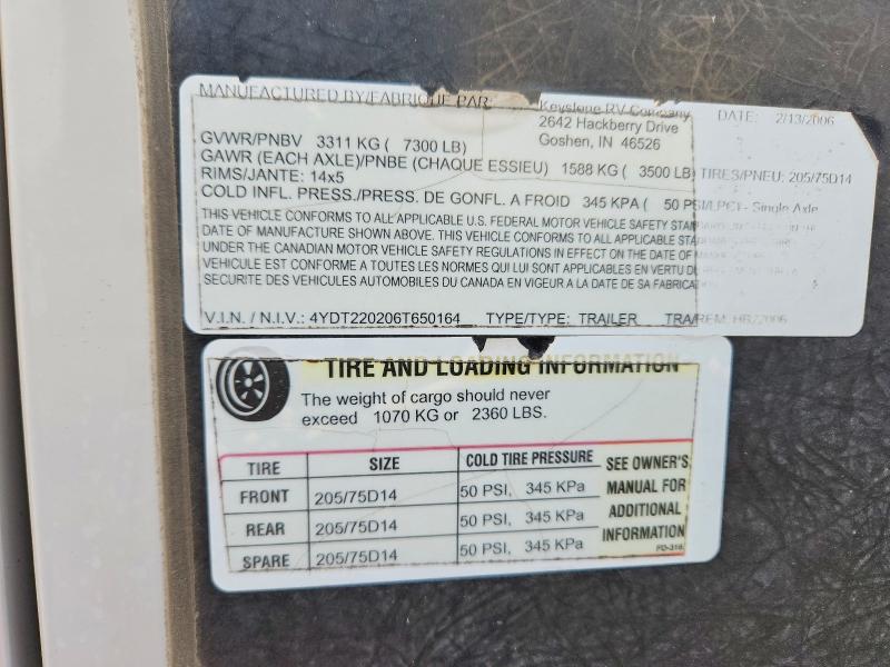 Продаж на аукціоні авто 2006 Keystone Unknown, vin: 4YDT220206T650164, номер лоту: 53080946