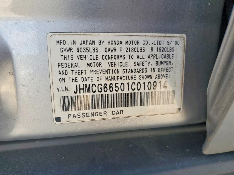 Продажа на аукционе авто 2001 Honda Accord, vin: JHMCG66501C010914, номер лота: 52739416