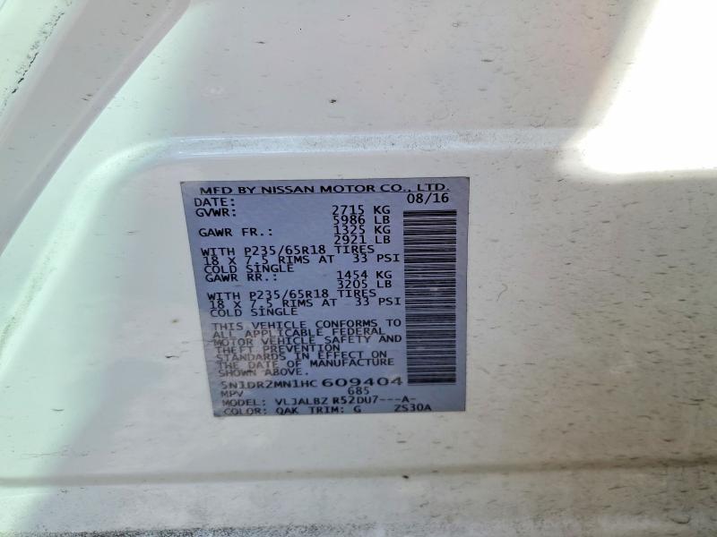 54832626 :رقم المزاد ، 5N1DR2MN1HC609404 vin ، 2017 Nissan Pathfinder مزاد بيع