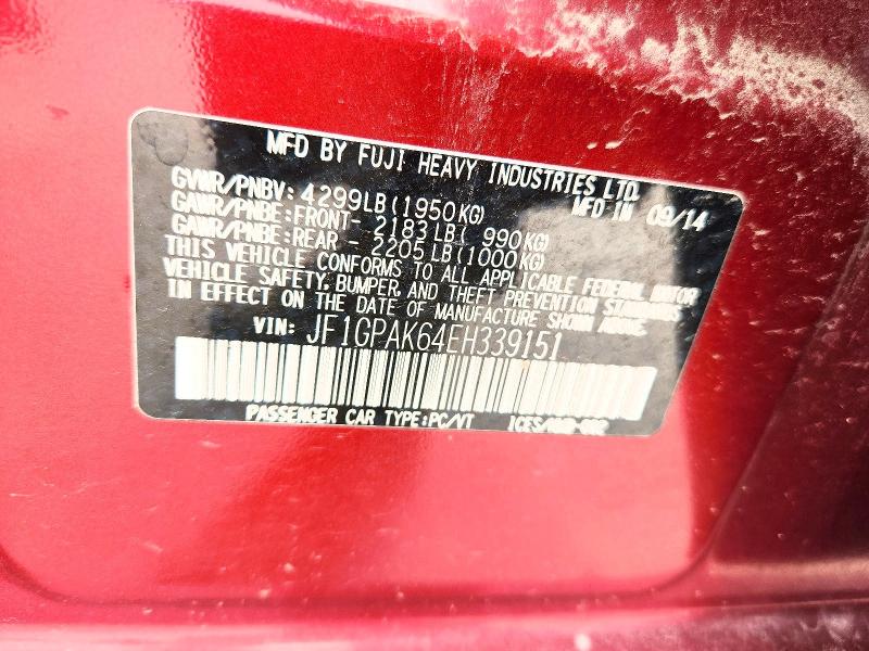 Продаж на аукціоні авто 2014 Subaru Impreza, vin: JF1GPAK64EH339151, номер лоту: 53774526