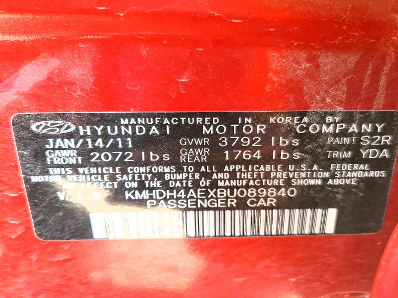 2011 Hyundai Elantra მანქანა იყიდება აუქციონზე, vin: KMHDH4AEXBU089840, აუქციონის ნომერი: 52569046