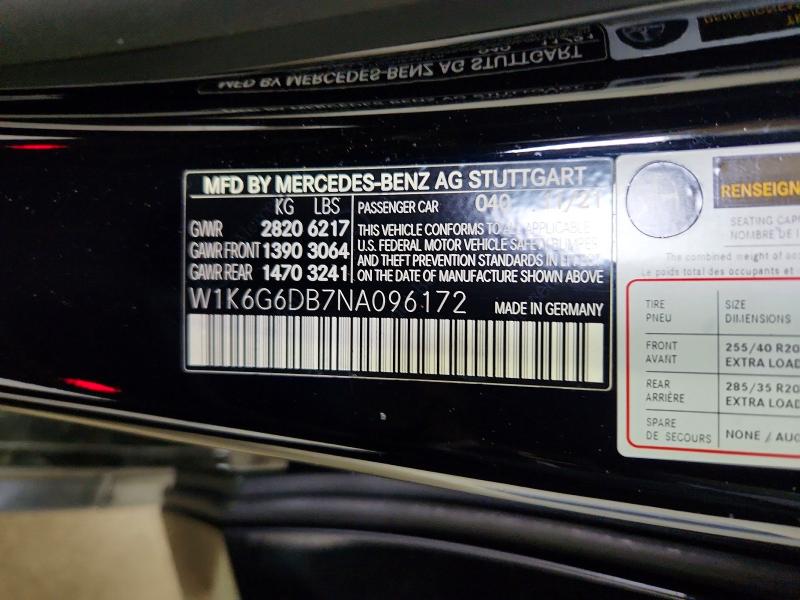 Продаж на аукціоні авто 2022 Mercedes-benz S, vin: W1K6G6DB7NA096172, номер лоту: 51083606
