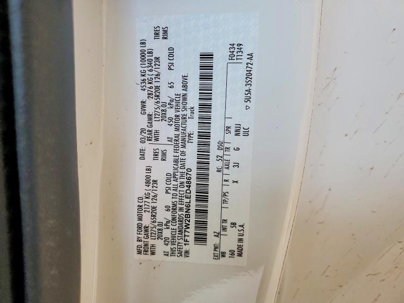 Aukcja sprzedaży 2020 Ford F250, vin: 1FT7W2BN6LED48670, numer aukcji: 54883146