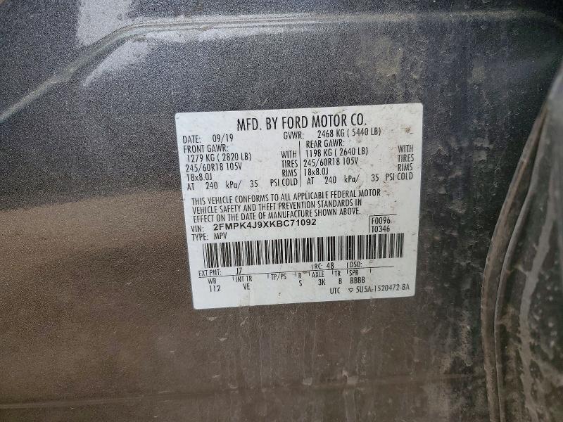 Продаж на аукціоні авто 2019 Ford Edge, vin: 2FMPK4J9XKBC71092, номер лоту: 54517896