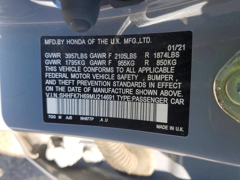 Продажа на аукционе авто 2021 Honda Civic, vin: SHHFK7H69MU214691, номер лота: 52328326