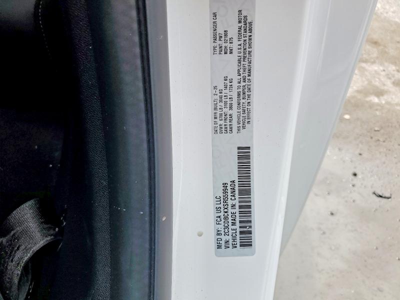 2025 Dodge Charger მანქანა იყიდება აუქციონზე, vin: 2C3CDBCKXSR559949, აუქციონის ნომერი: 55106716