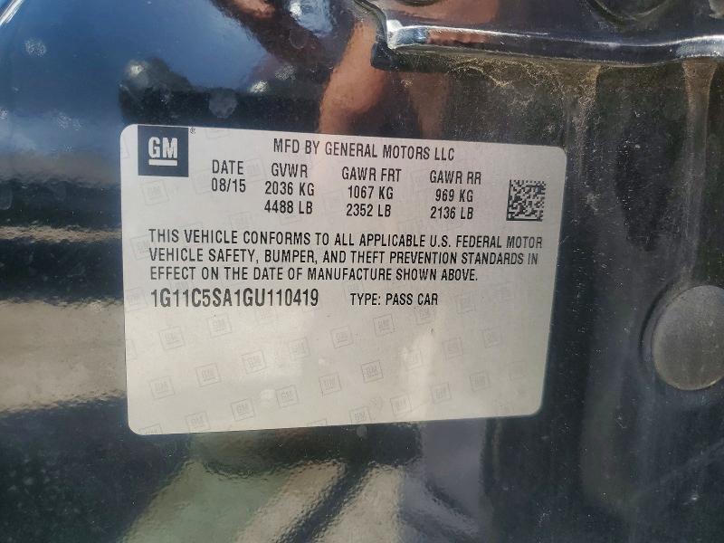 53421336 :رقم المزاد ، 1G11C5SA1GU110419 vin ، 2016 Chevrolet Malibu Limited مزاد بيع