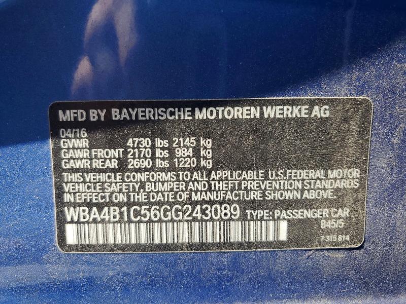 2016 Bmw 435 მანქანა იყიდება აუქციონზე, vin: WBA4B1C56GG243089, აუქციონის ნომერი: 54081016