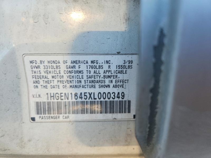 53728166 :رقم المزاد ، 1HGEN1645XL000349 vin ، 1999 Honda Civic مزاد بيع
